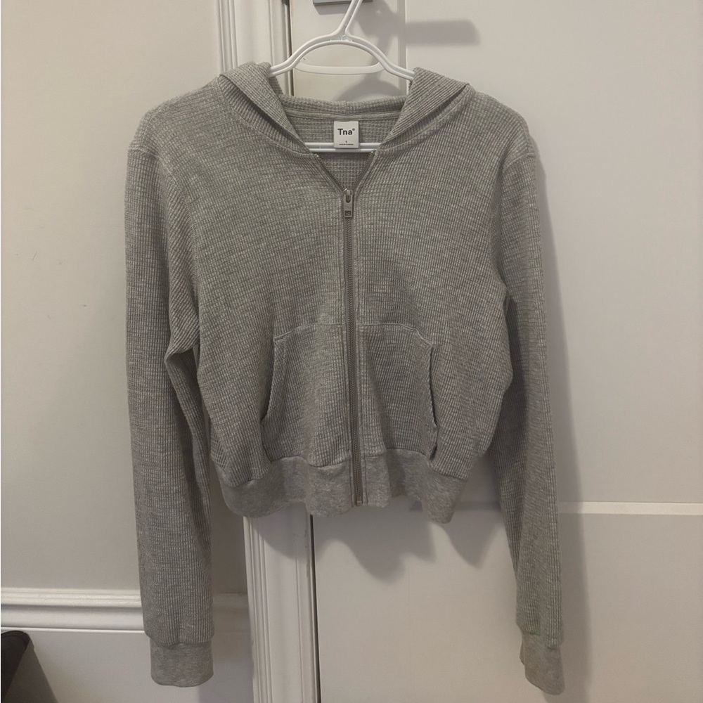 TNA Gray Waffle Zip-Up Hoodie S
